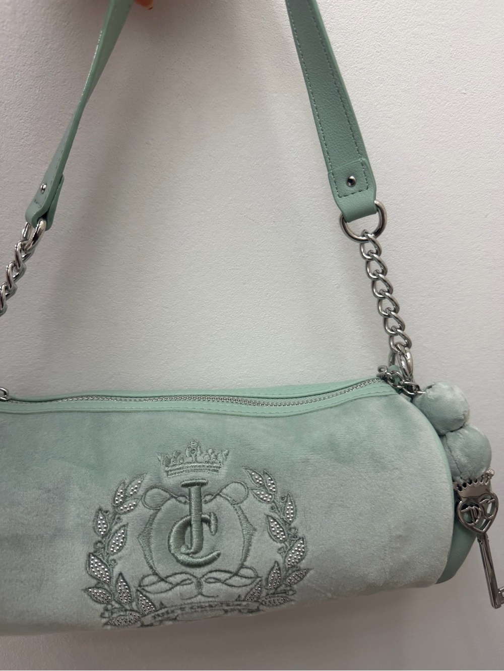 Mint Green Suede Shoulder Bag with Chain Strap